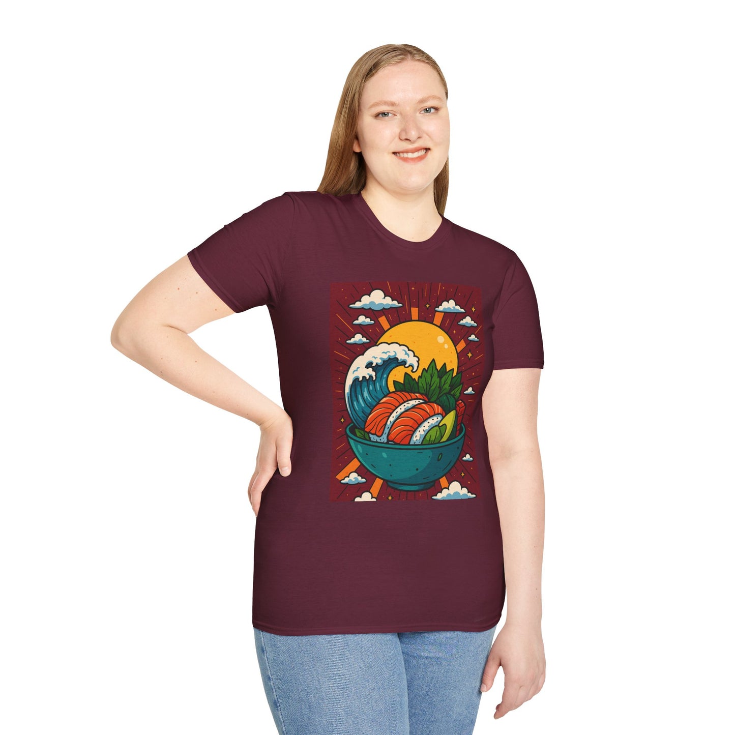 Sushi Wave T-Shirt – Retro Japanese Food Graphic Tee – Cool Sushi Shirt Gift for Foodies, Anime Fans, Ocean Lovers & Japanese Aesthetic Collectors