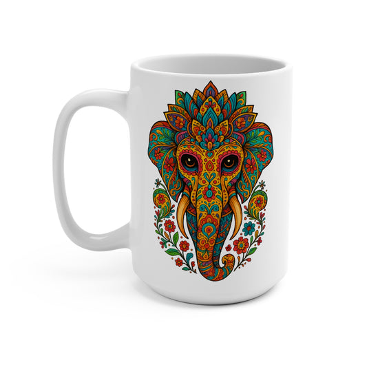 Bohemian Elephant Mug – Psychedelic Tribal Coffee Cup With Mandala Art, Spiritual Jungle Drinkware, Gift for Yoga and Meditation Fans