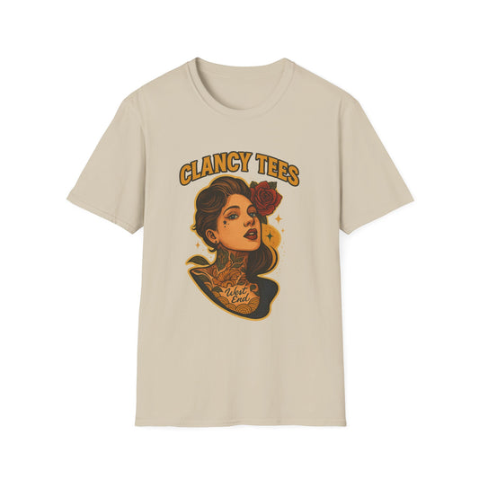Vintage Tattoo-Inspired Unisex Softstyle T-Shirt, Unique Graphic Tee, Casual Statement Shirt, Perfect Gift for Friends & Festivals