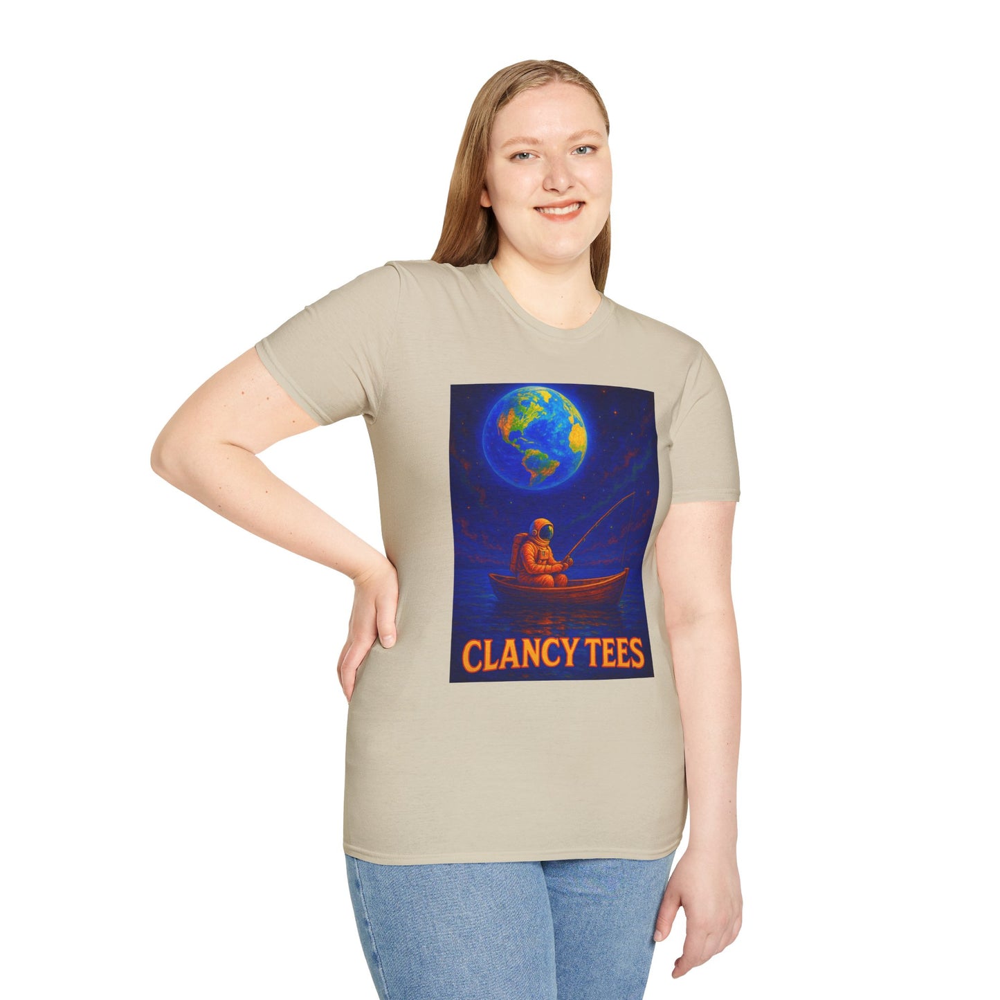 Space Fisherman Graphic T-Shirt, Chill Vibes Tee, Eco-Friendly Gift, Outdoor Enthusiast Apparel, Perfect for Holidays & Summer