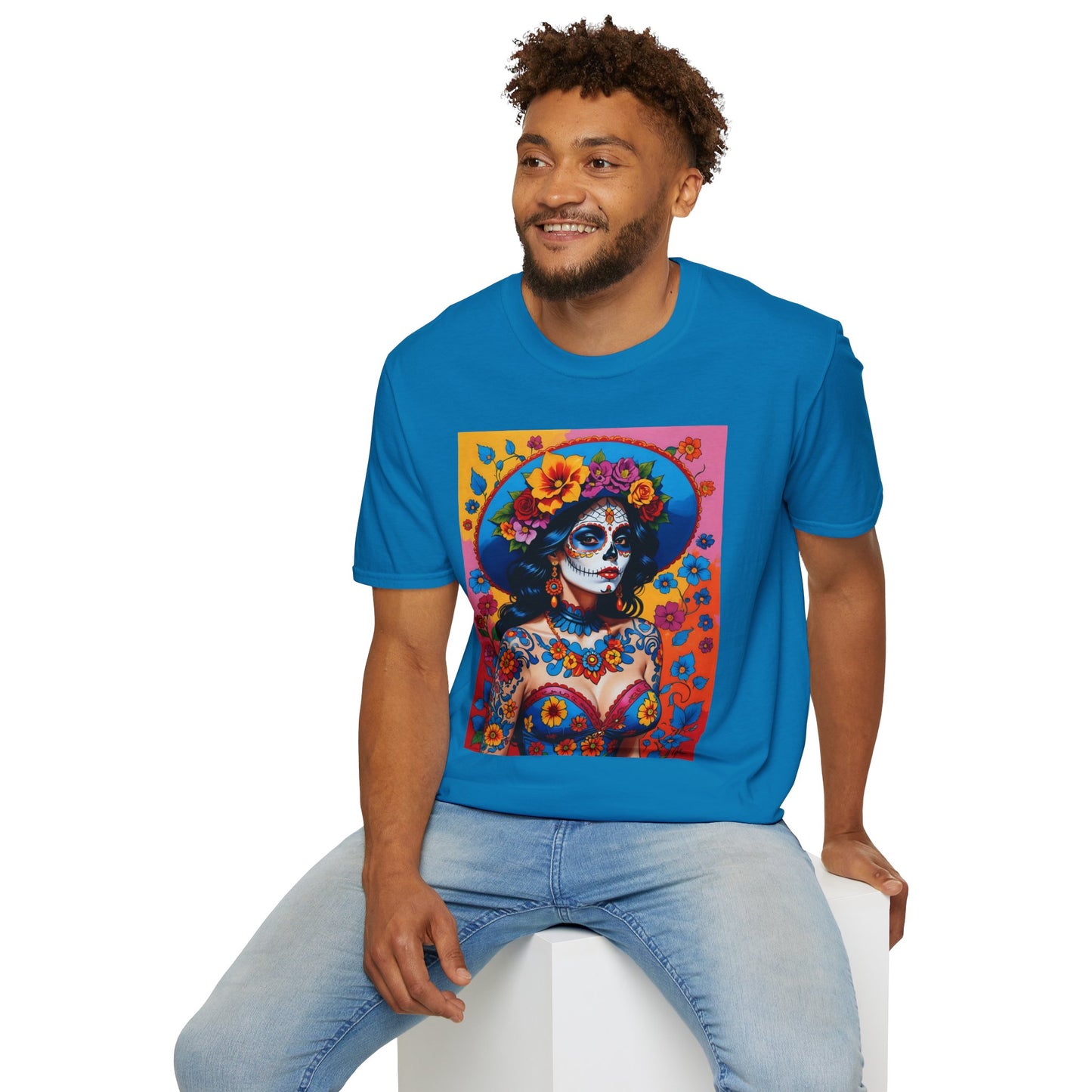 Sugar Skull T-Shirt – Día de los Muertos Art Tee – Gift for Goth Aesthetic Fans, Colorful Skull Lovers, and Tattoo-Inspired Fashion