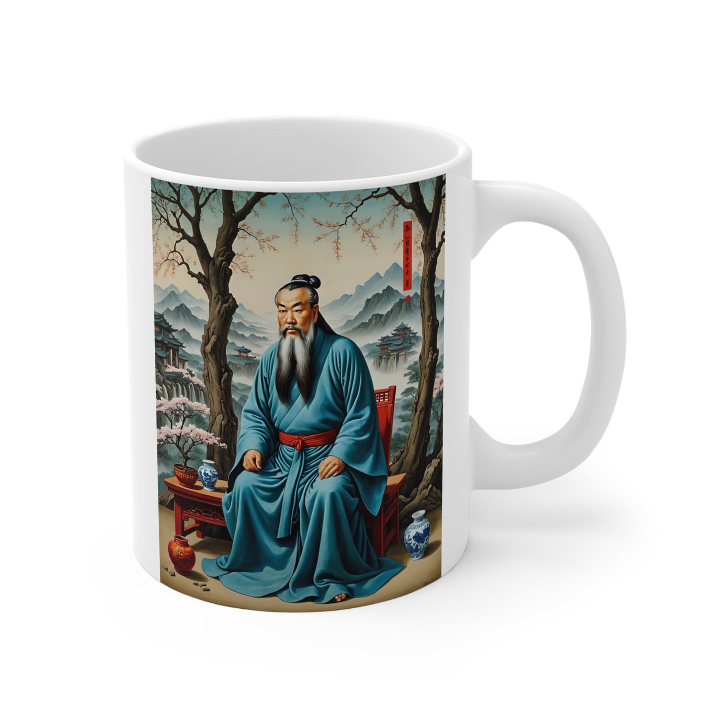 Philosopher Coffee Mug 11oz Ceramic Cup Traditional Asian Artwork Vintage Inspired Drinkware Wisdom Design Scenic Mountain Art For Coffee And Tea