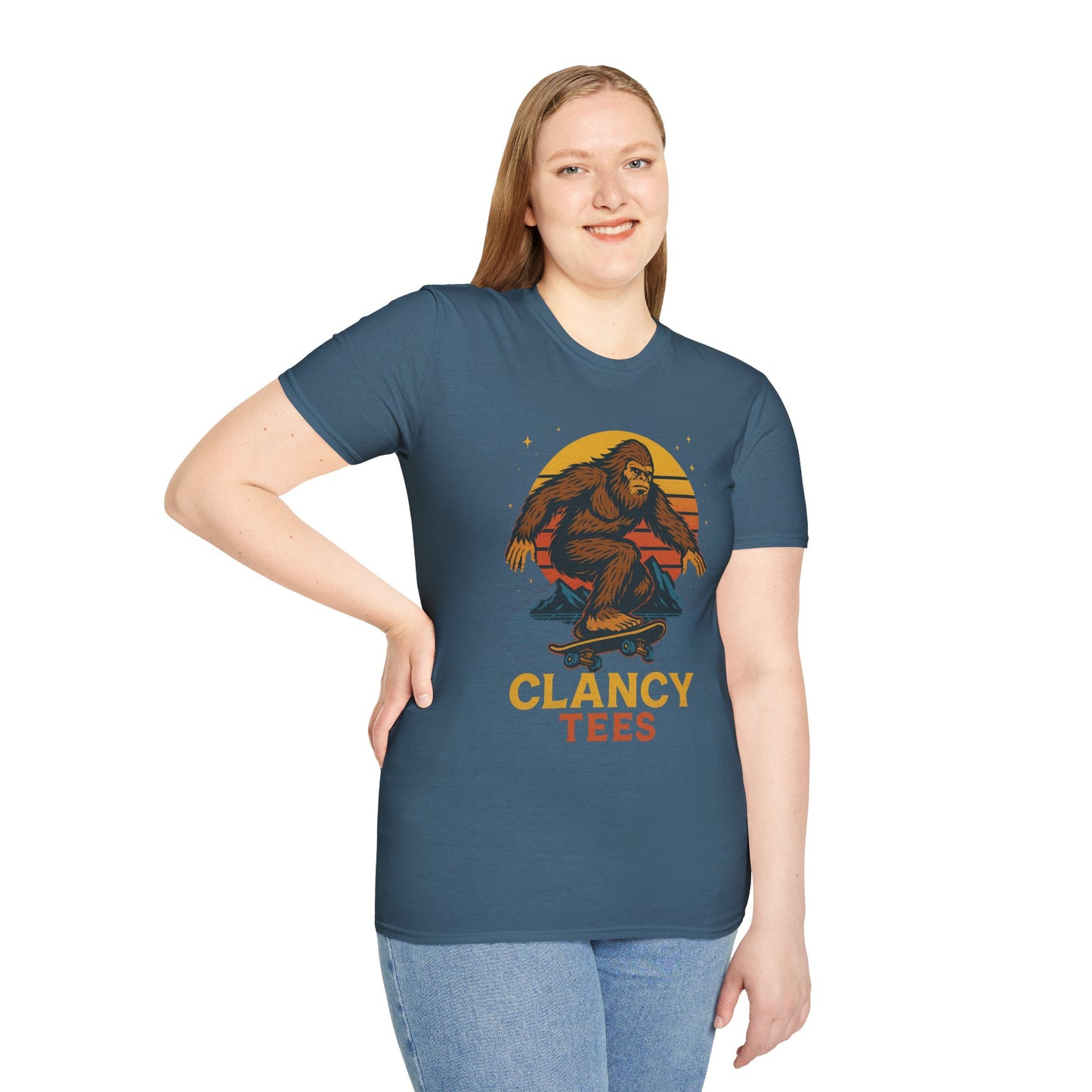 Bigfoot Skateboard Unisex T-Shirt, Retro Graphic Tee, Funny Gift for Skaters, Adventure Lovers, Summer Apparel, Men's and Women's Fashion