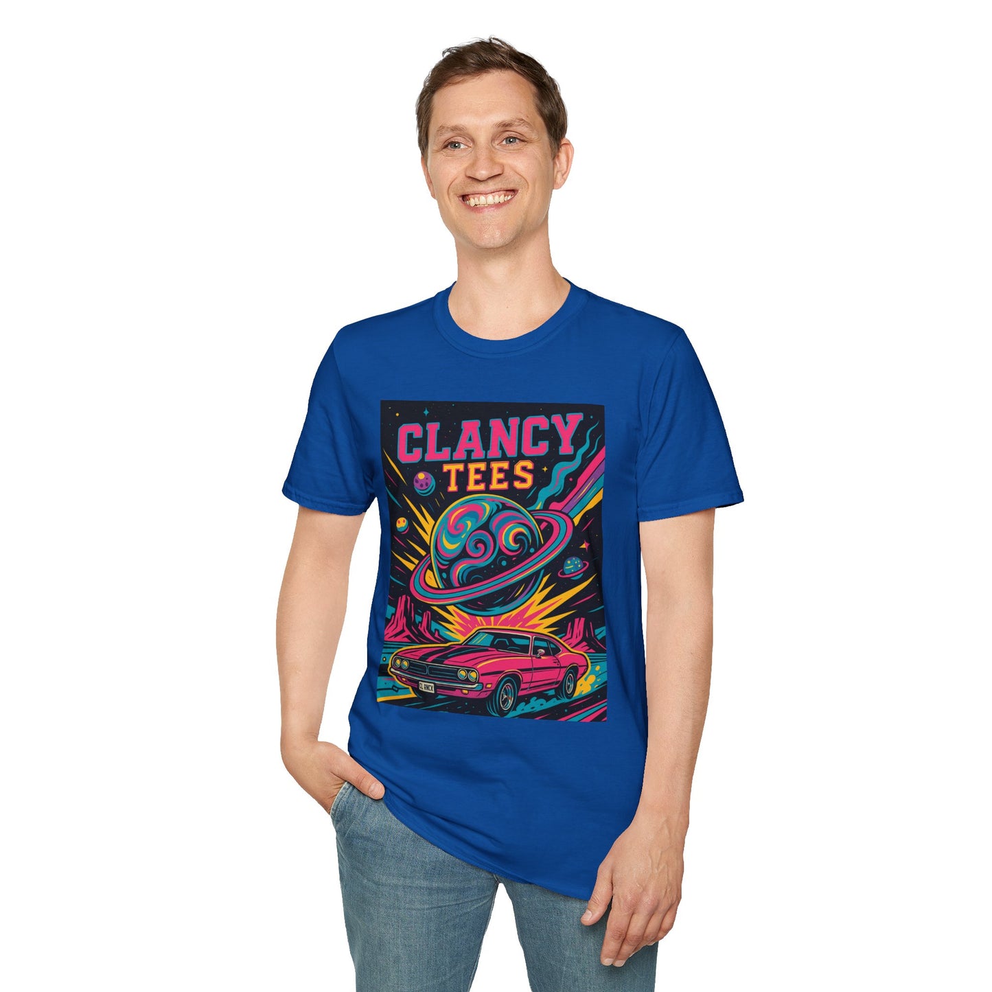 Retro UFO Car Crash Shirt – Clancy Tees Vaporwave Space Tee – Gift for Sci-Fi Fans, Vintage Car Lovers, Alien Believers, and 80s Aesthetic Addicts