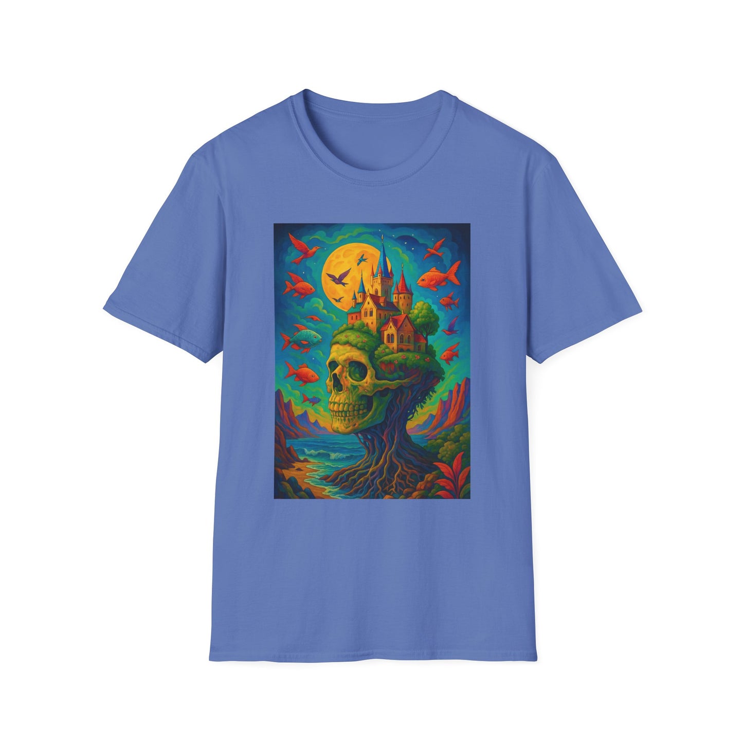 Psychedelic Skull Castle T-Shirt Surreal Fantasy Art Tee | Trippy Gothic Aesthetic Shirt | Gift for Weirdos and Dreamers | Dark Art Forest Top