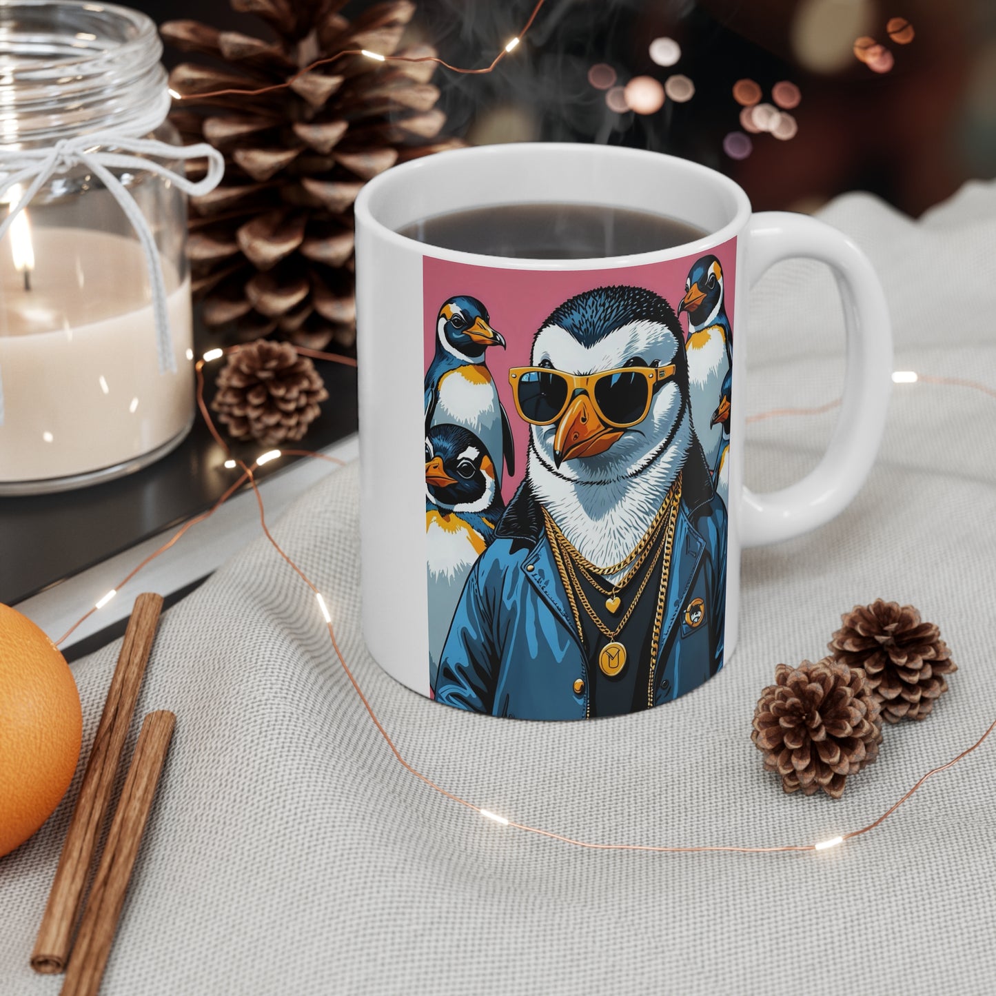 Cool Penguin Gang Mug - Fun Penguin Art, Gift for Animal Lovers, Quirky Coffee Cup, Unique Kitchen Decor, Holiday Surprise