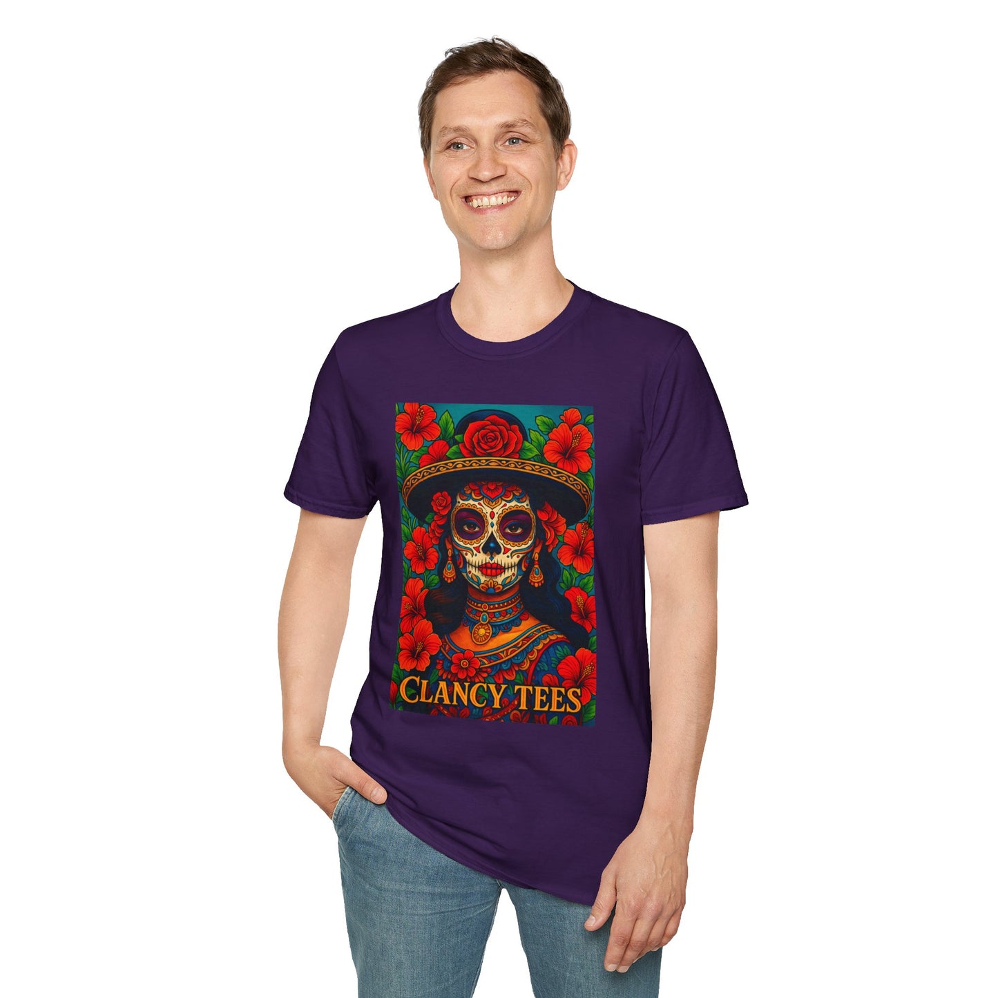 Colorful Sugar Skull T-Shirt, Day of the Dead Tee, Unique Graphic Shirt, Festival Apparel, Gift for Halloween, Unisex Softstyle Tee