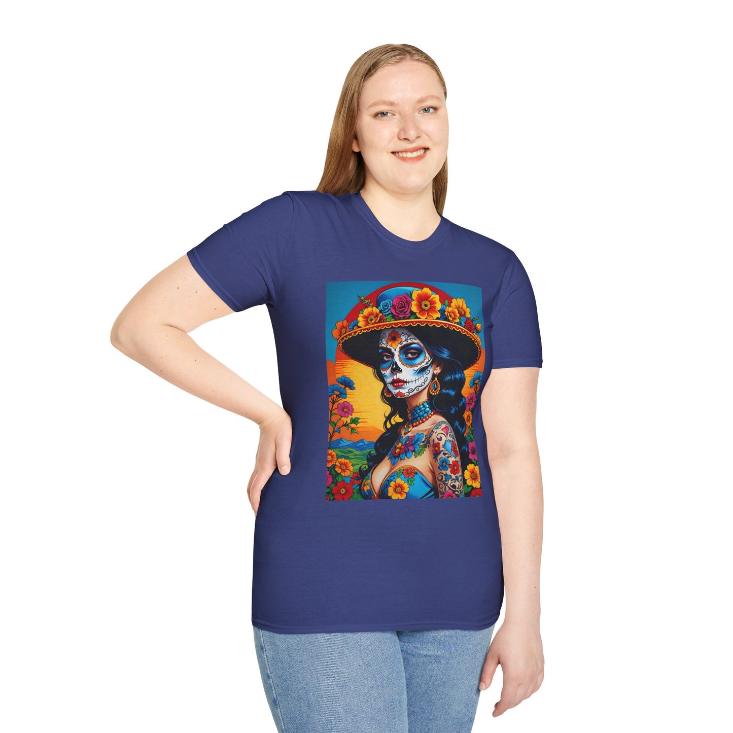 Sugar Skull Tattoo T-Shirt – Día de los Muertos Art Tee – Gift for Skull Art Fans, Tattoo Addicts, and Alternative Fashion Collectors