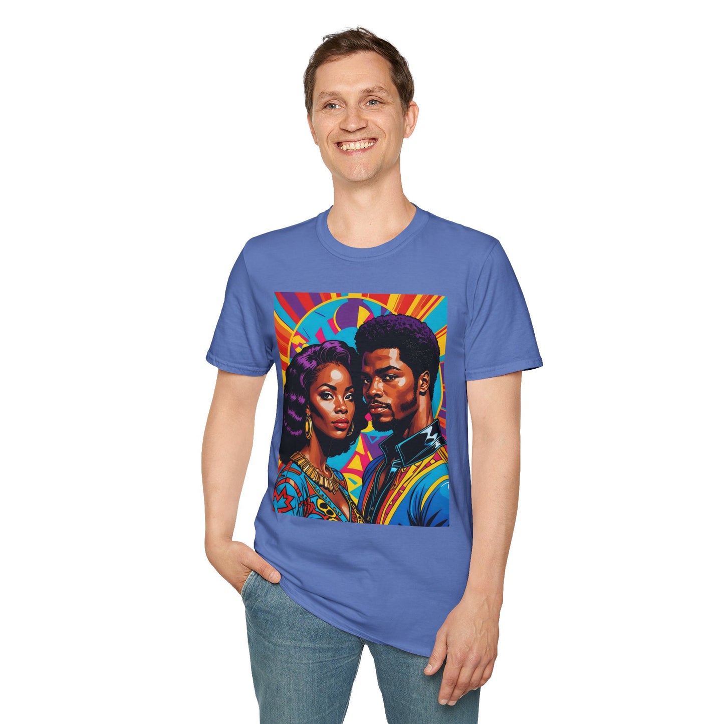Vibrant Retro-Inspired Unisex Softstyle T-Shirt, Colorful Art Tee, Black History Month Shirt, Casual Streetwear, Gift for Art Lovers