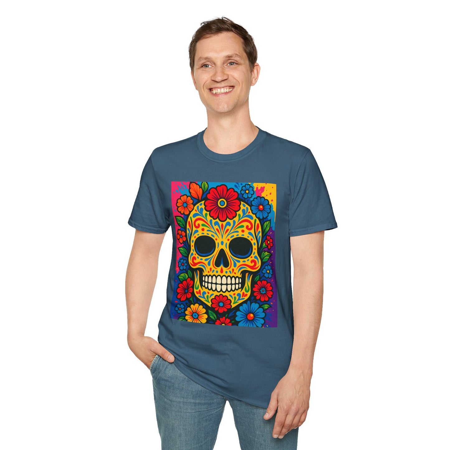 Colorful Sugar Skull Shirt | Day of the Dead Graphic Tee | Gift for Tattoo Lovers & Art Fans | Floral Skull T-Shirt
