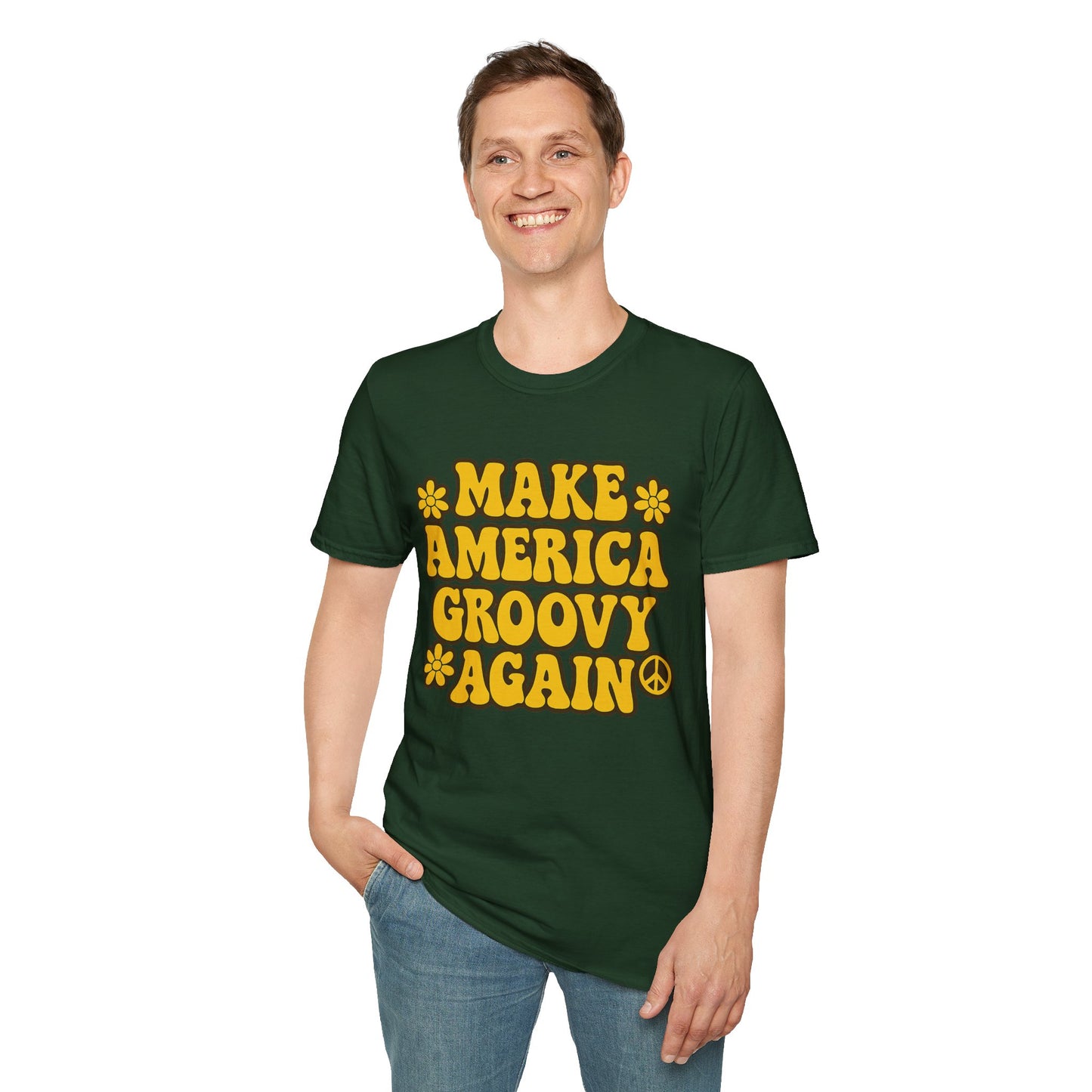 Make America Groovy Again Shirt – Funny Retro Hippie Tee with Peace Sign – Gift for Old Souls, Vintage Lovers, Flower Child Friends