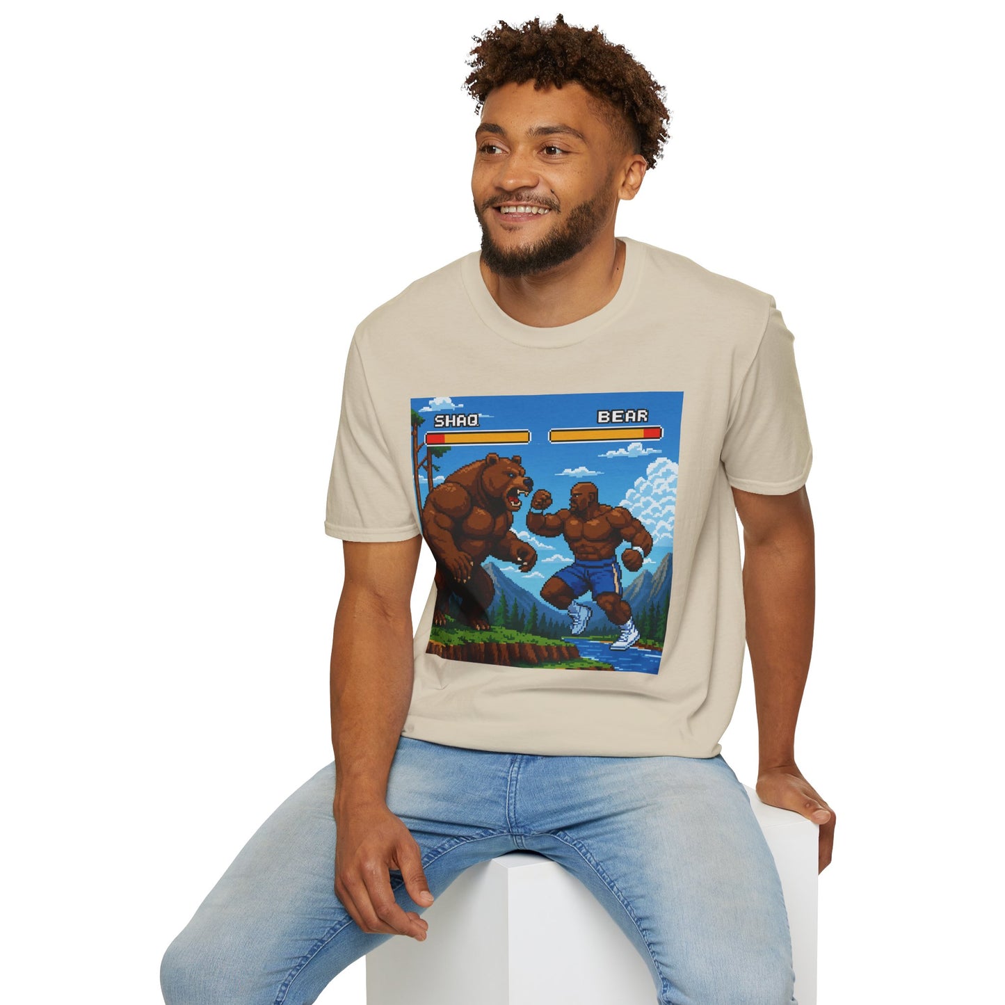 Shaq vs Bear Funny T-Shirt | Retro Arcade Fighter Tee | Gift for Gamers & 90s Kids | Weird Animal Combat Shirt