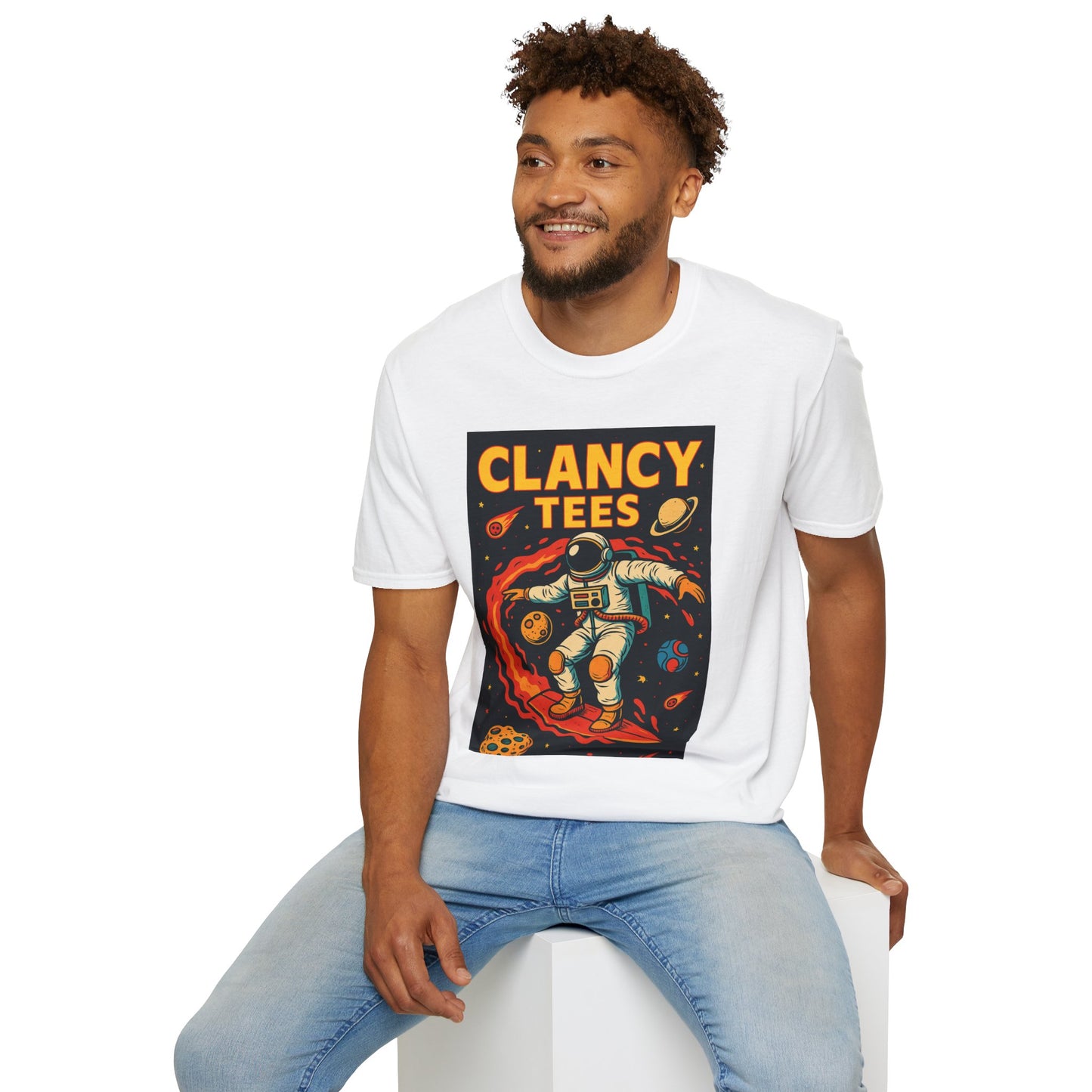 Astronaut Surfing T-Shirt – Outer Space Surfer Tee – Gift for Sci-Fi Beach Bums, Stoner Surfers, and Cosmic Wave Riders