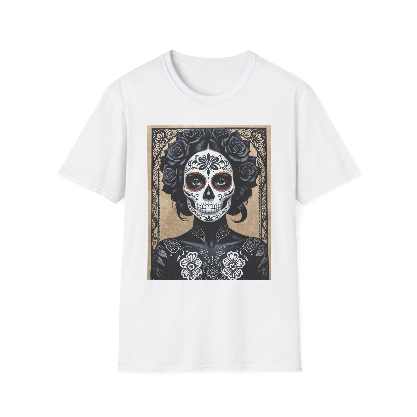 Black Floral Skull Tattoo Shirt – Gothic Día de los Muertos Tee – Gift for Skull Collectors, Tattoo Fans, and Alt Aesthetic Enthusiasts