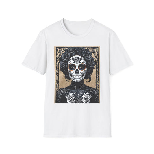 Black Floral Skull Tattoo Shirt – Gothic Día de los Muertos Tee – Gift for Skull Collectors, Tattoo Fans, and Alt Aesthetic Enthusiasts