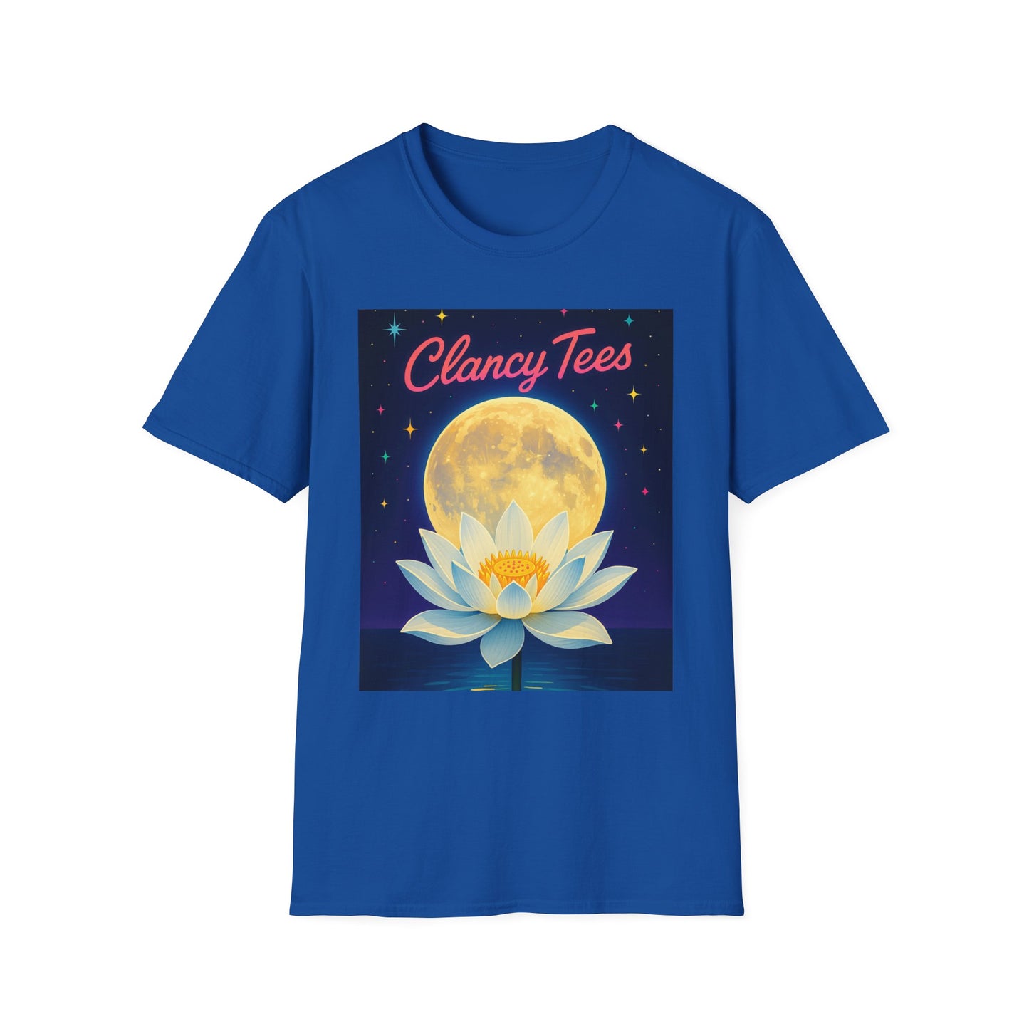 Moon Lotus Clancy Tees Shirt – Ethereal Floral T-Shirt with Full Moon Art – Gift for Nature Lovers, Yogis, Dreamers & Spiritual Aesthetic Fans