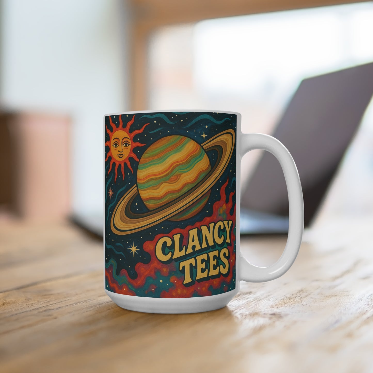 Clancy Tees Cosmic Saturn Mug – Retro Space Coffee Cup, Psychedelic Galaxy Gift, Astrology Planet Energy Mug