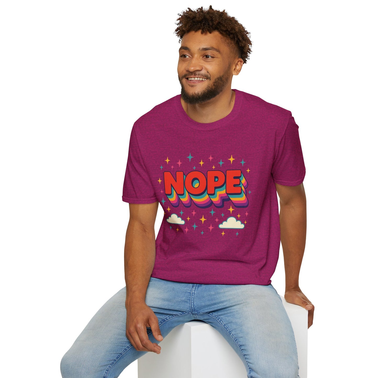 Nope Rainbow Cloud T-Shirt Funny Antisocial Humor Gift for Introverts Softstyle Unisex Tee
