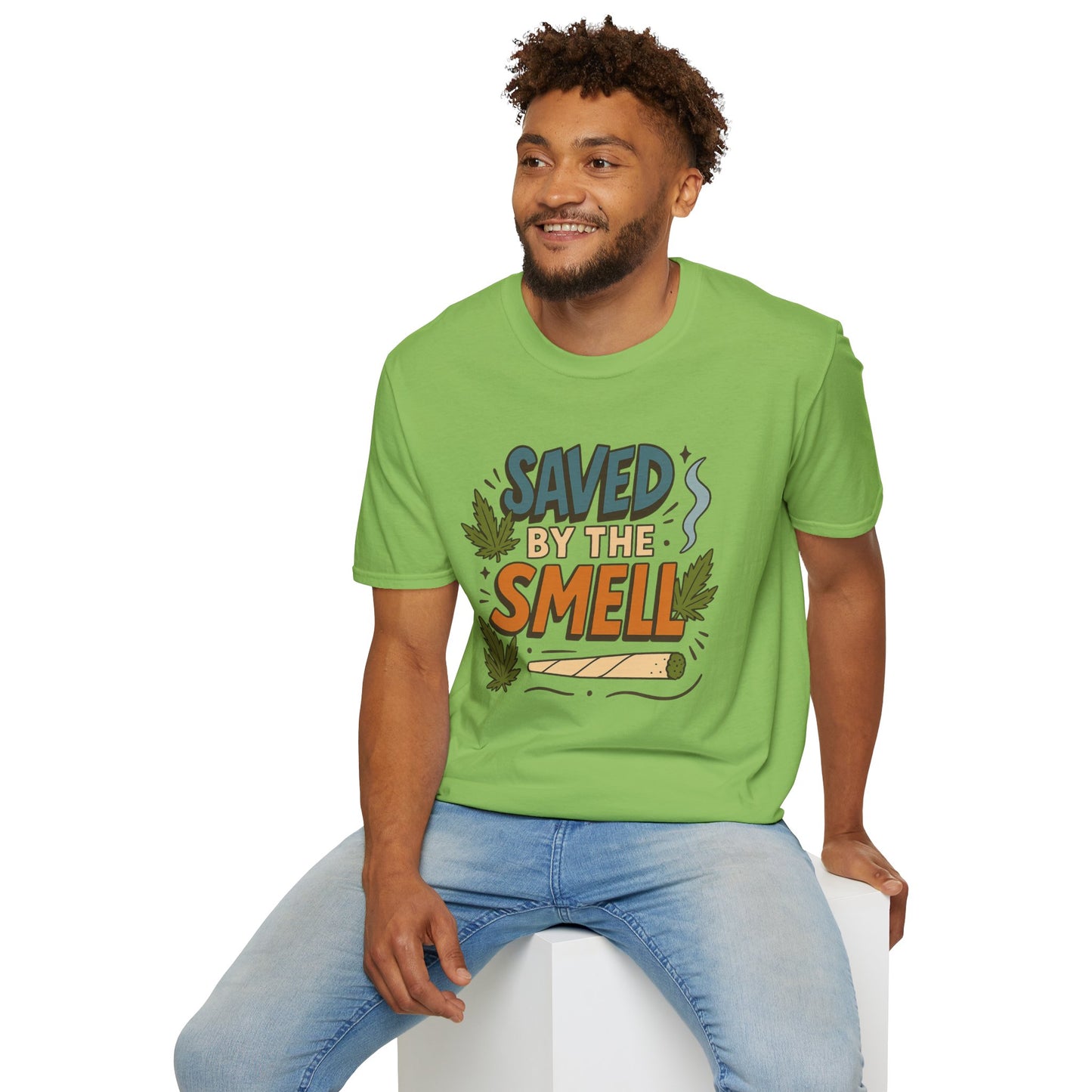 Funny Cannabis Saved by the Smell T-Shirt, Unisex Softstyle Tee, Gift for Stoners, Humor Apparel, Casual Wear, Cool Graphic Tee