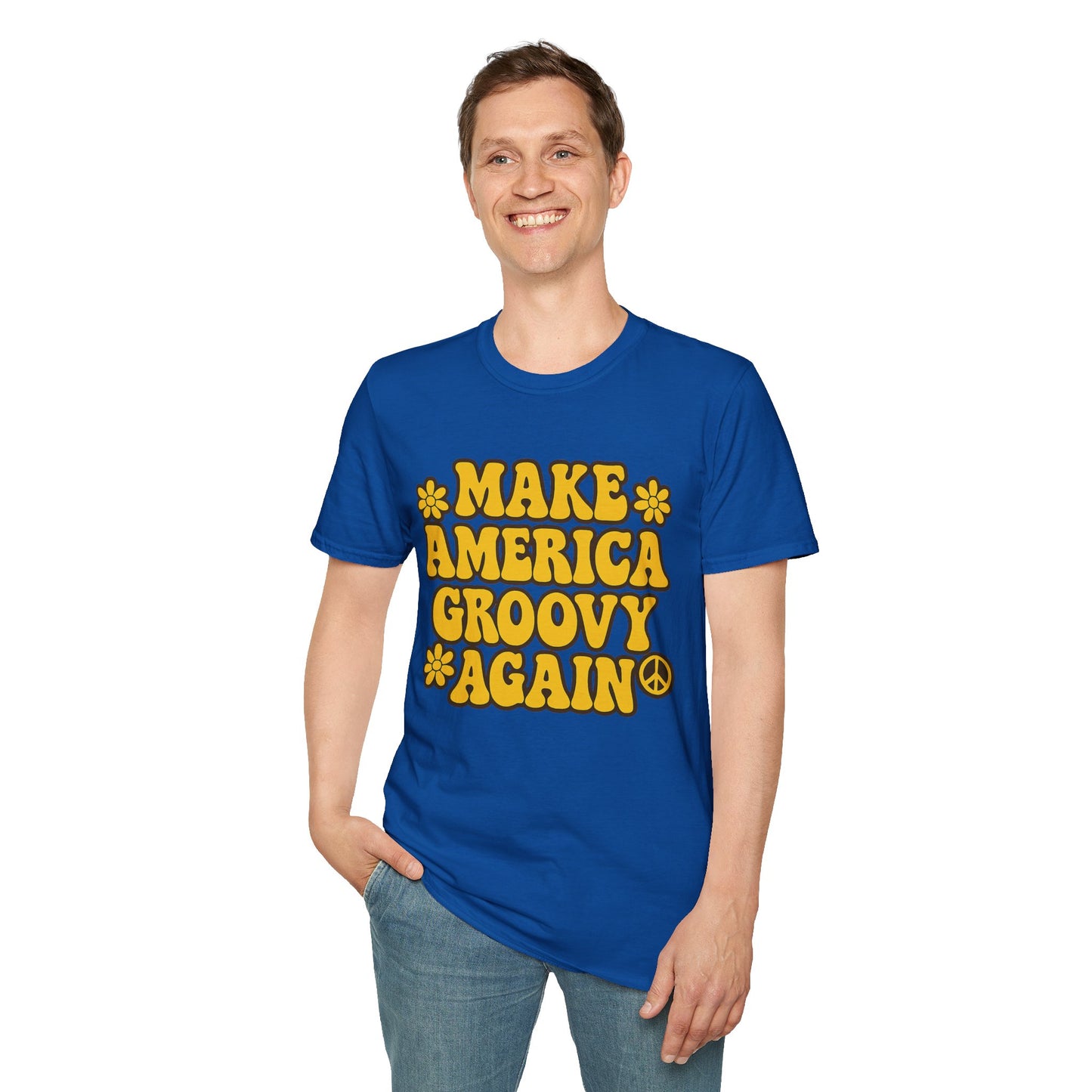 Make America Groovy Again Shirt – Funny Retro Hippie Tee with Peace Sign – Gift for Old Souls, Vintage Lovers, Flower Child Friends