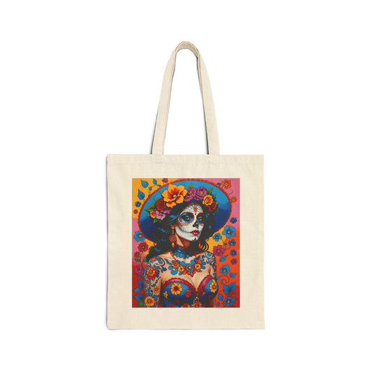 Vibrant Day of the Dead Tote Bag, Reusable Shopping Bag, Boho Art, Eco-Friendly Gift, Beach or Market Bag