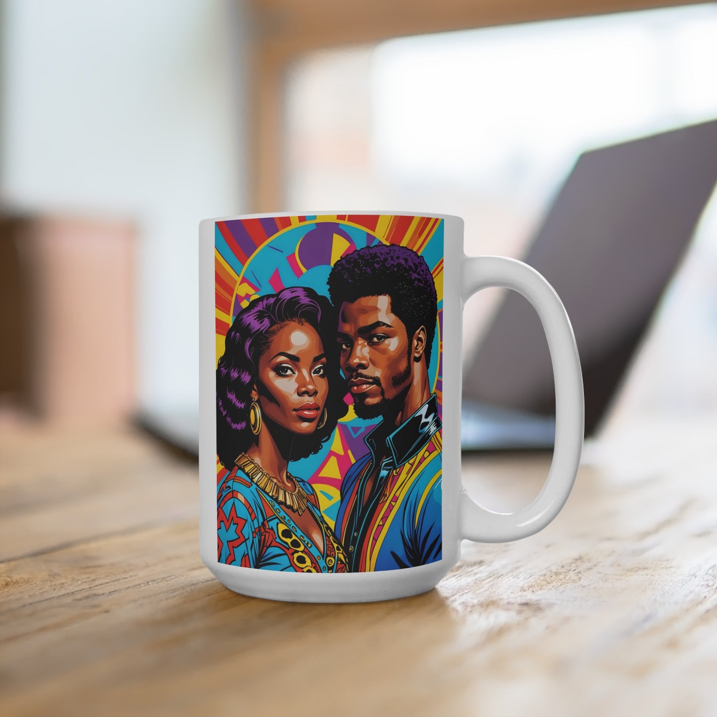 Afrocentric Royal Couple Ceramic Mug African Art Coffee Cup Bold Cultural Artwork Empowering Heritage Design