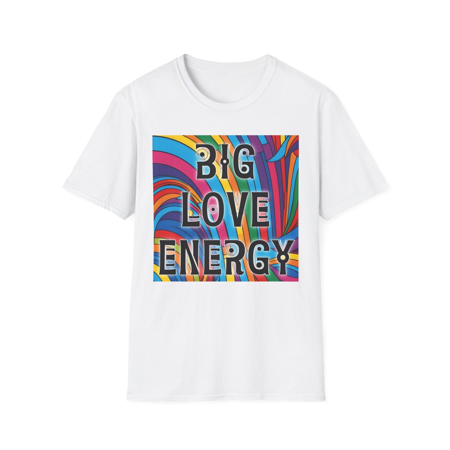 Big Love Energy Shirt – Colorful Retro Pride Rainbow Tee with Bold Positive Message – Gift for Optimists, LGBTQ Friends, and Love-First People