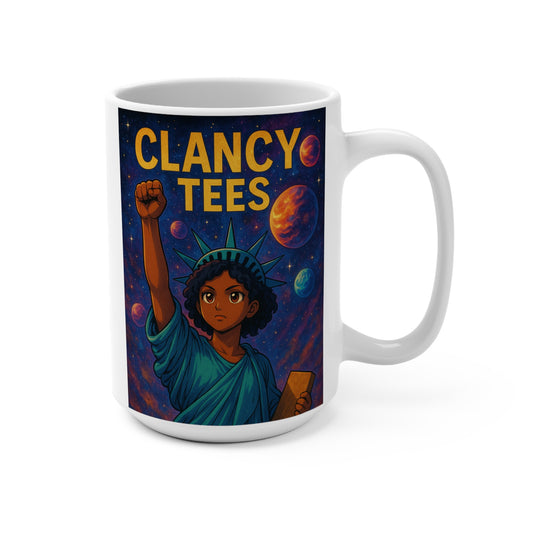 Afrocentric Statue Of Liberty Mug – Cosmic Freedom Coffee Cup, Bold Black Power Ceramic, Gift For Activists And Revolutionaries