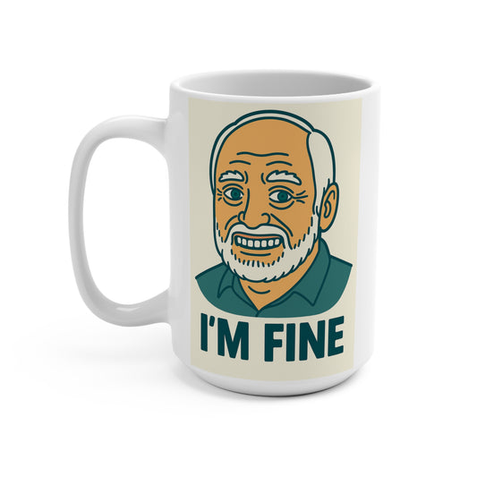 I’m Fine Meme Coffee Mug 15oz Ceramic Cup Funny Gift For Coworkers Sarcastic Humor Drinkware ClancyTees Depressed Smile Office Morning Coffee Cup