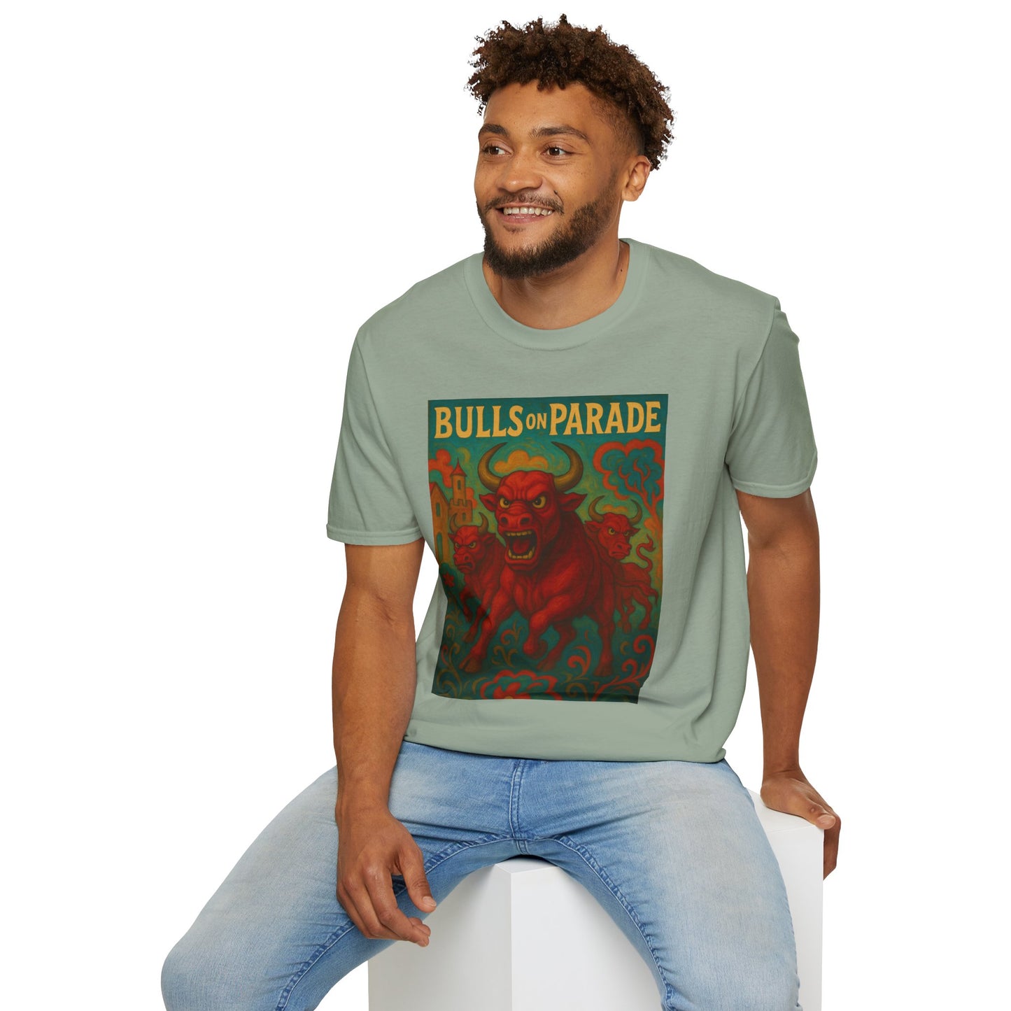 Bulls on Parade Shirt – Psychedelic Rage-Inspired Bull Graphic Tee • Gildan Softstyle® Unisex • Protest Art T-Shirt • Gift for Rage Fans