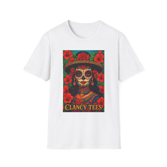 Colorful Sugar Skull T-Shirt, Day of the Dead Tee, Unique Graphic Shirt, Festival Apparel, Gift for Halloween, Unisex Softstyle Tee