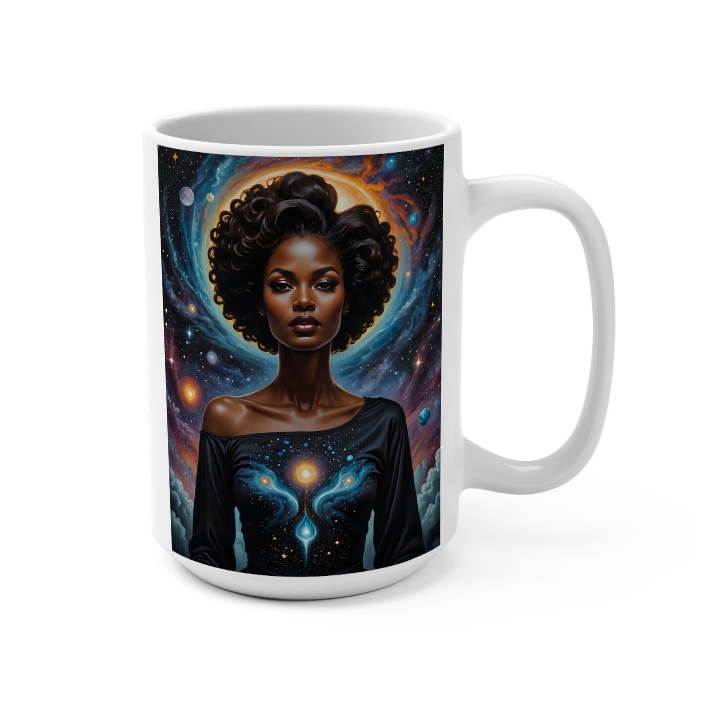 Afrofuturist Cosmic Goddess Mug Celestial Spiritual Artwork Ceramic Coffee Cup Gift for Astrology Lovers