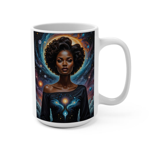 Afrofuturist Cosmic Goddess Mug Celestial Spiritual Artwork Ceramic Coffee Cup Gift for Astrology Lovers