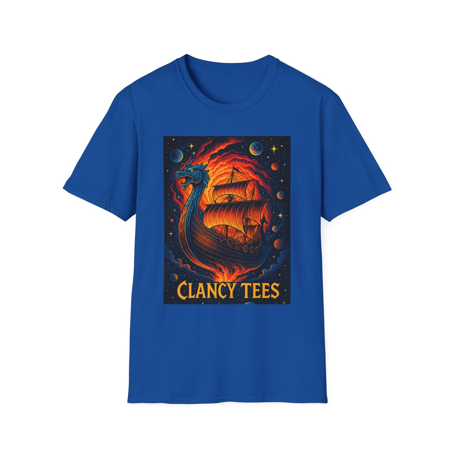 Viking Ship Dragon Shirt – Trippy Norse Mythology Tee with Fiery Cosmic Art – Bold Fantasy Graphic – Gift for Myth Lovers and Warrior Souls