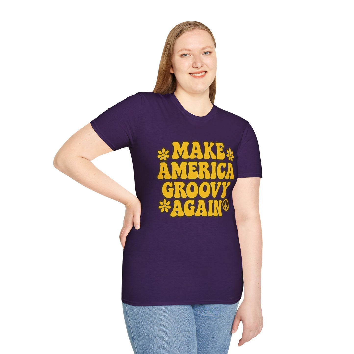 Make America Groovy Again Shirt – Funny Retro Hippie Tee with Peace Sign – Gift for Old Souls, Vintage Lovers, Flower Child Friends