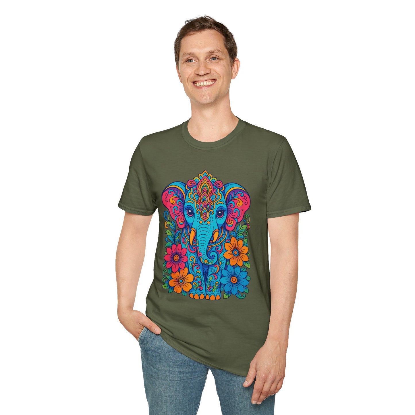 Colorful Elephant Shirt Trippy Boho Floral Art Tee Gift for Yoga Lovers Psychedelic Animal Fans and Free Spirits Who Rock Vibrant Festival Style