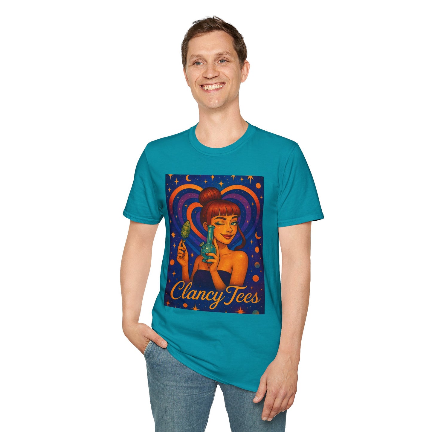 Cosmic Stoner Girl Art T-Shirt, Vintage Style Tee, Fun Summer Shirt, Gift for Art Lovers, Cute Graphic Tee, Unique Casual Wear