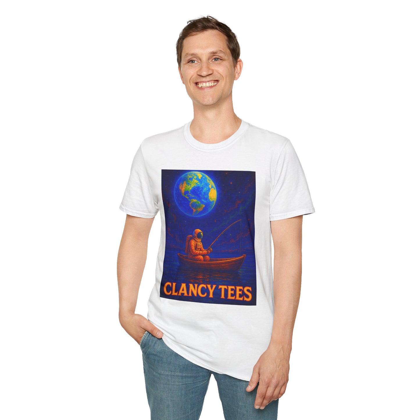 Space Fisherman Graphic T-Shirt, Chill Vibes Tee, Eco-Friendly Gift, Outdoor Enthusiast Apparel, Perfect for Holidays & Summer