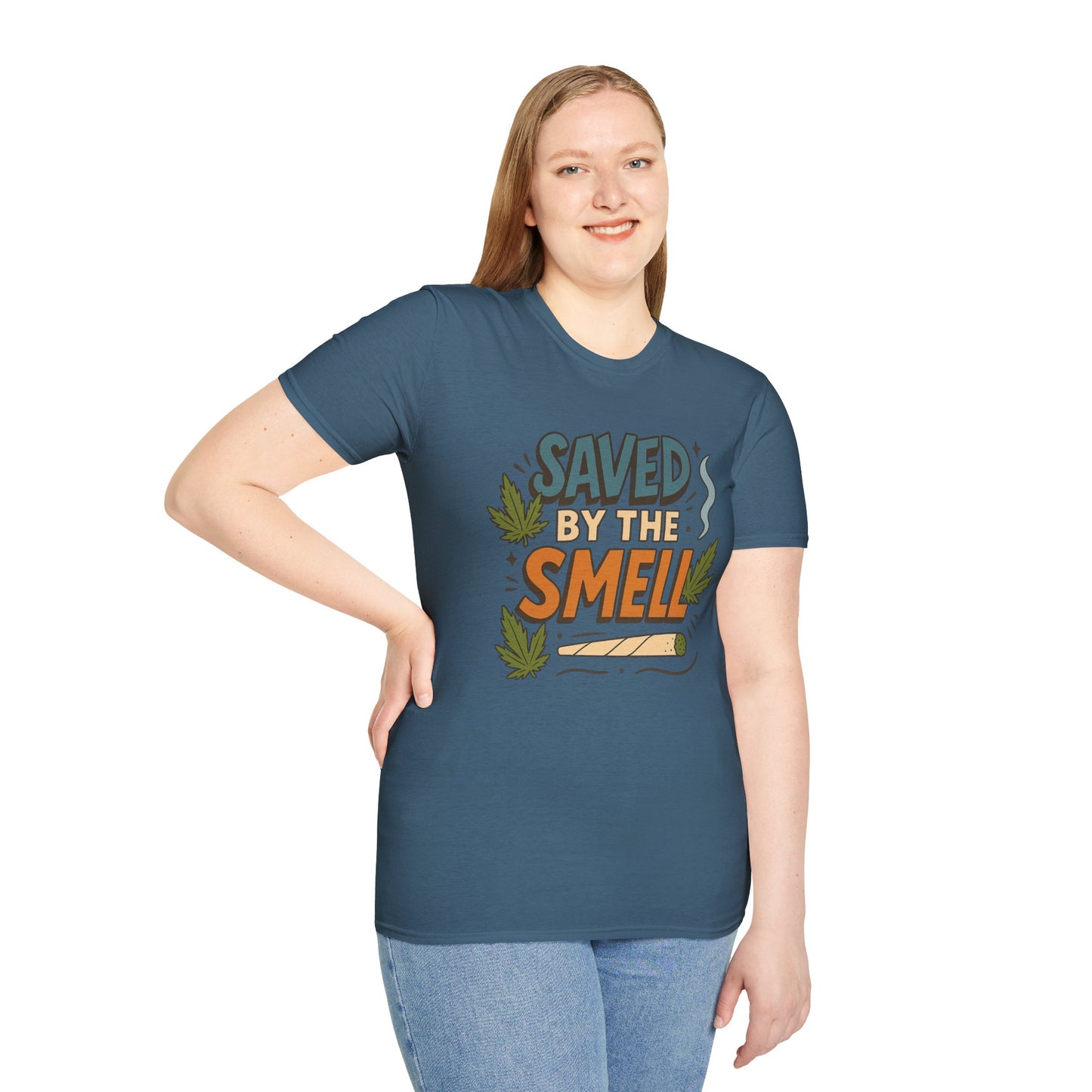 Funny Cannabis Saved by the Smell T-Shirt, Unisex Softstyle Tee, Gift for Stoners, Humor Apparel, Casual Wear, Cool Graphic Tee