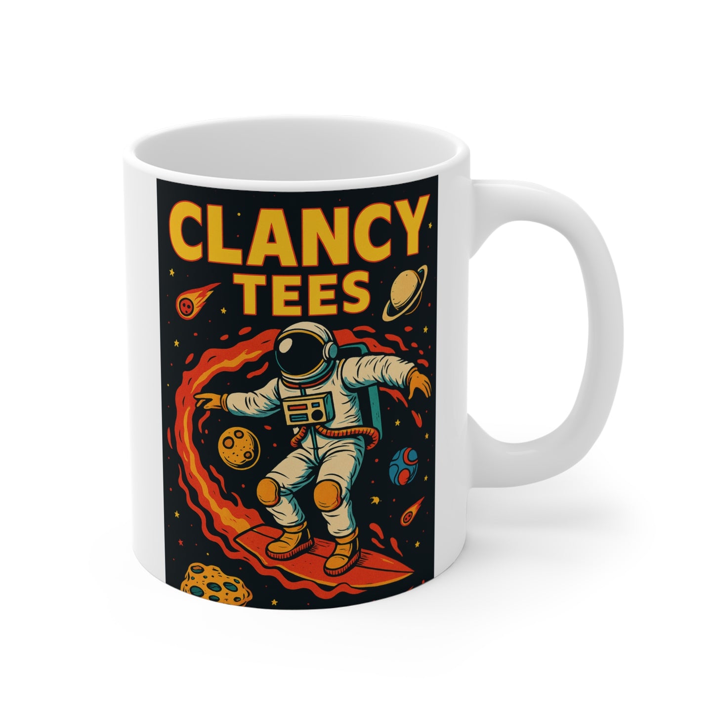 Astronaut Cosmic Coffee Mug Clancy Tees Space Explorer Ceramic Mug Galaxy Surfer Gift For Stargazers