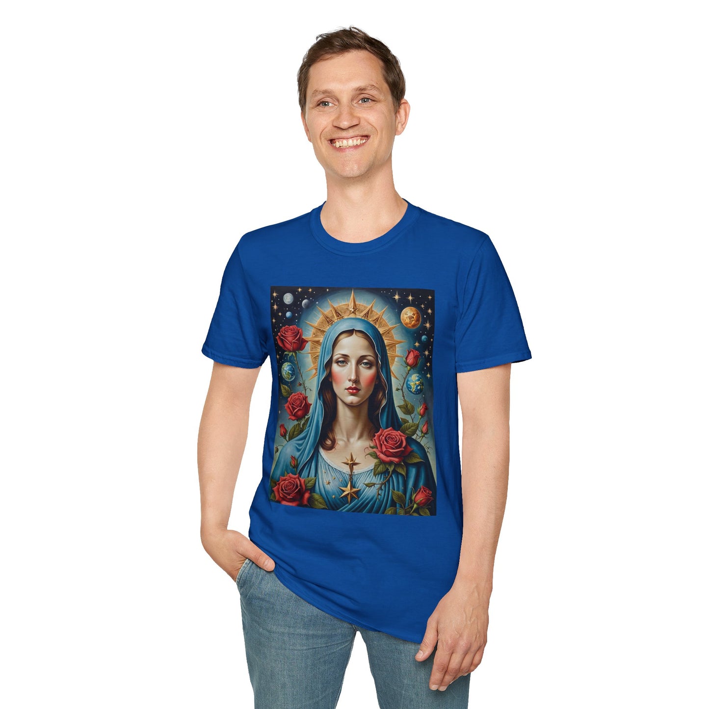 Artistic Virgin Mary T-Shirt, Vintage Graphic Tee, Religious Shirt, Christian Gift, Casual Wear
