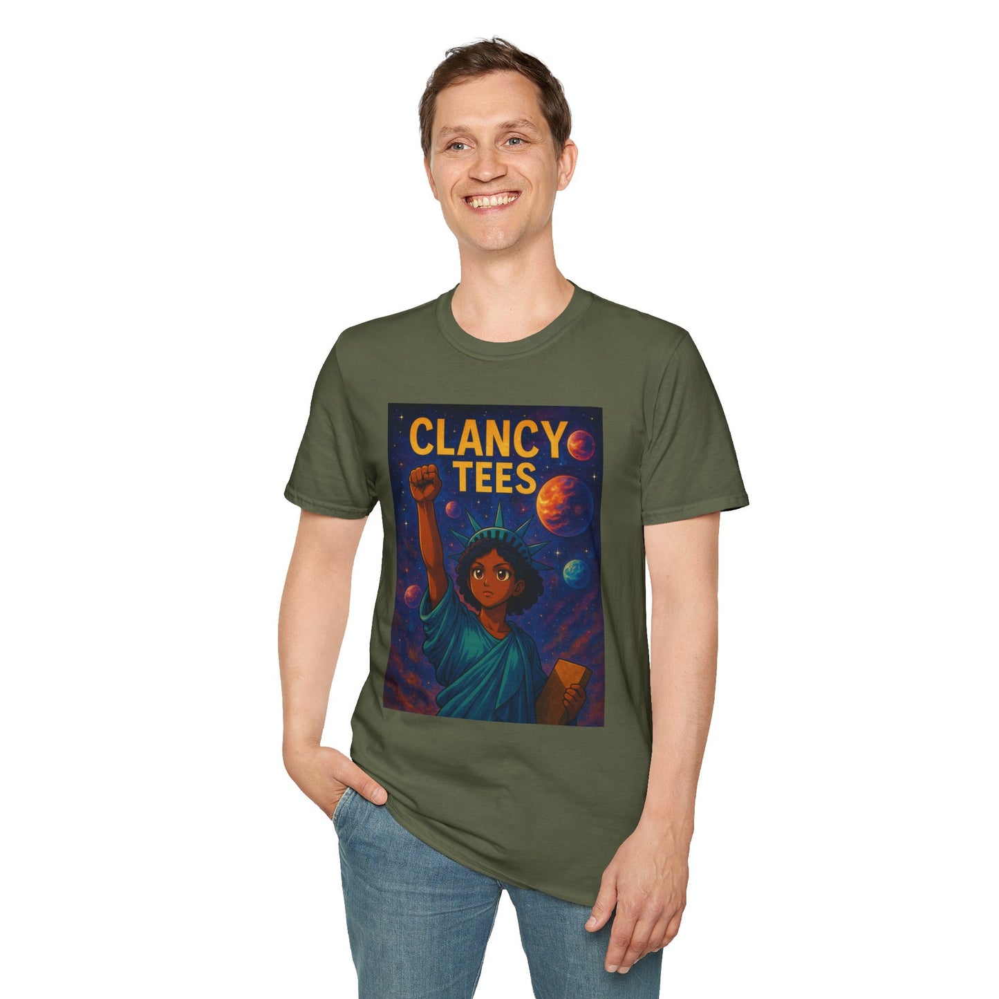 Empowerment Liberty Graphic T-Shirt, Space-Themed Tee, Unisex Casual Wear, Gift for Space Lovers, Inspirational Fashion