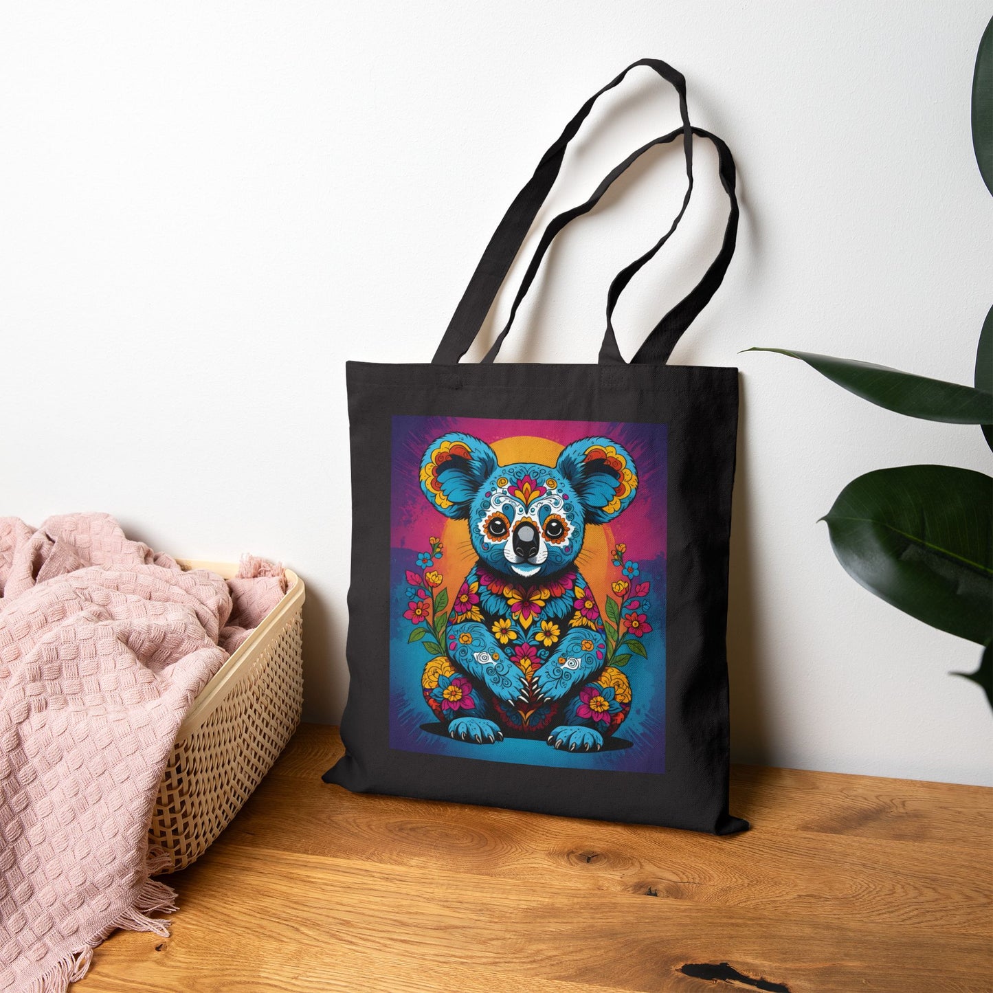 Psychedelic Koala Tote Bag With Colorful Trippy Art Design Bold Animal Print Carryall Bag Unique Gift For Nature Lovers