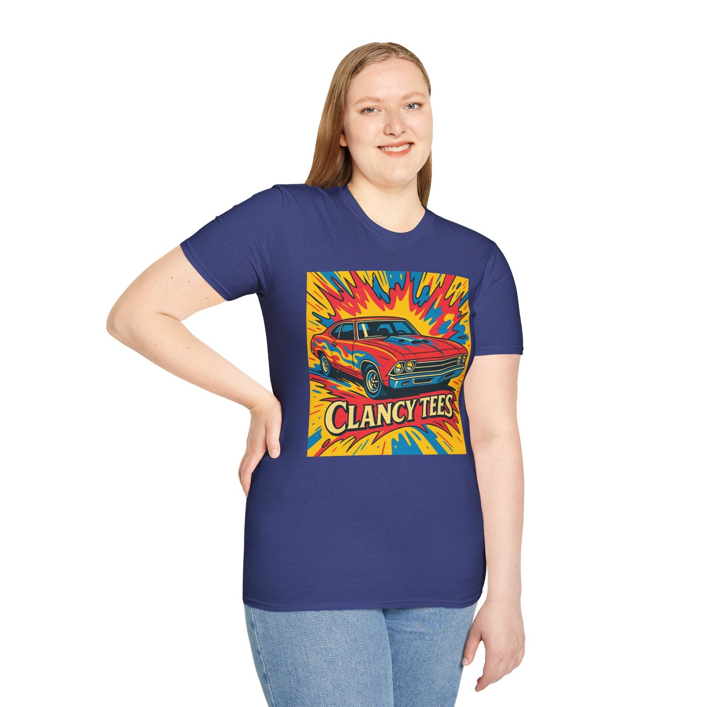 Muscle Car Graphic Tee with Retro Flames | Vintage Car Lover T-Shirt | Gift for Gearheads & Classic Ride Fans | Bold Hot Rod Shirt