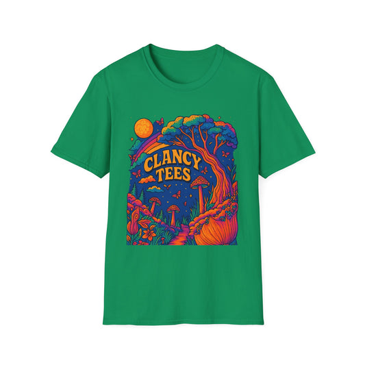 Colorful Nature-Themed Unisex Softstyle T-Shirt - Bohemian Vibe, Perfect for Festivals, Gift for Nature Lovers, Casual Wear, Clancy Tees