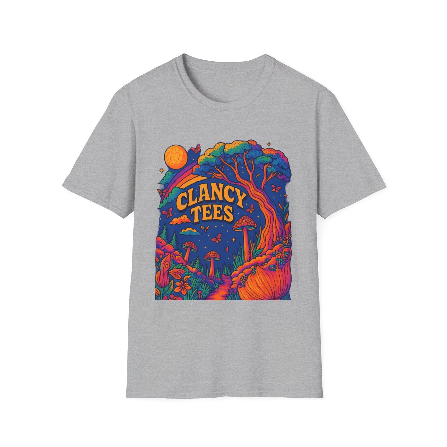 Colorful Nature-Themed Unisex Softstyle T-Shirt - Bohemian Vibe, Perfect for Festivals, Gift for Nature Lovers, Casual Wear, Clancy Tees