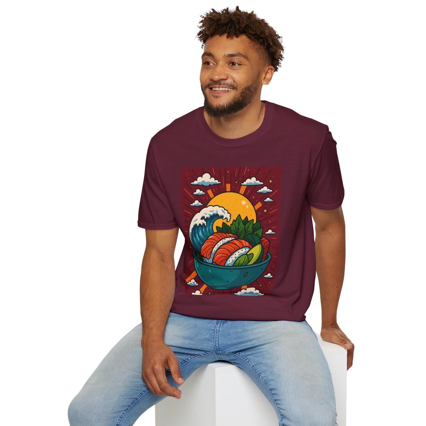 Sushi Wave T-Shirt – Retro Japanese Food Graphic Tee – Cool Sushi Shirt Gift for Foodies, Anime Fans, Ocean Lovers & Japanese Aesthetic Collectors