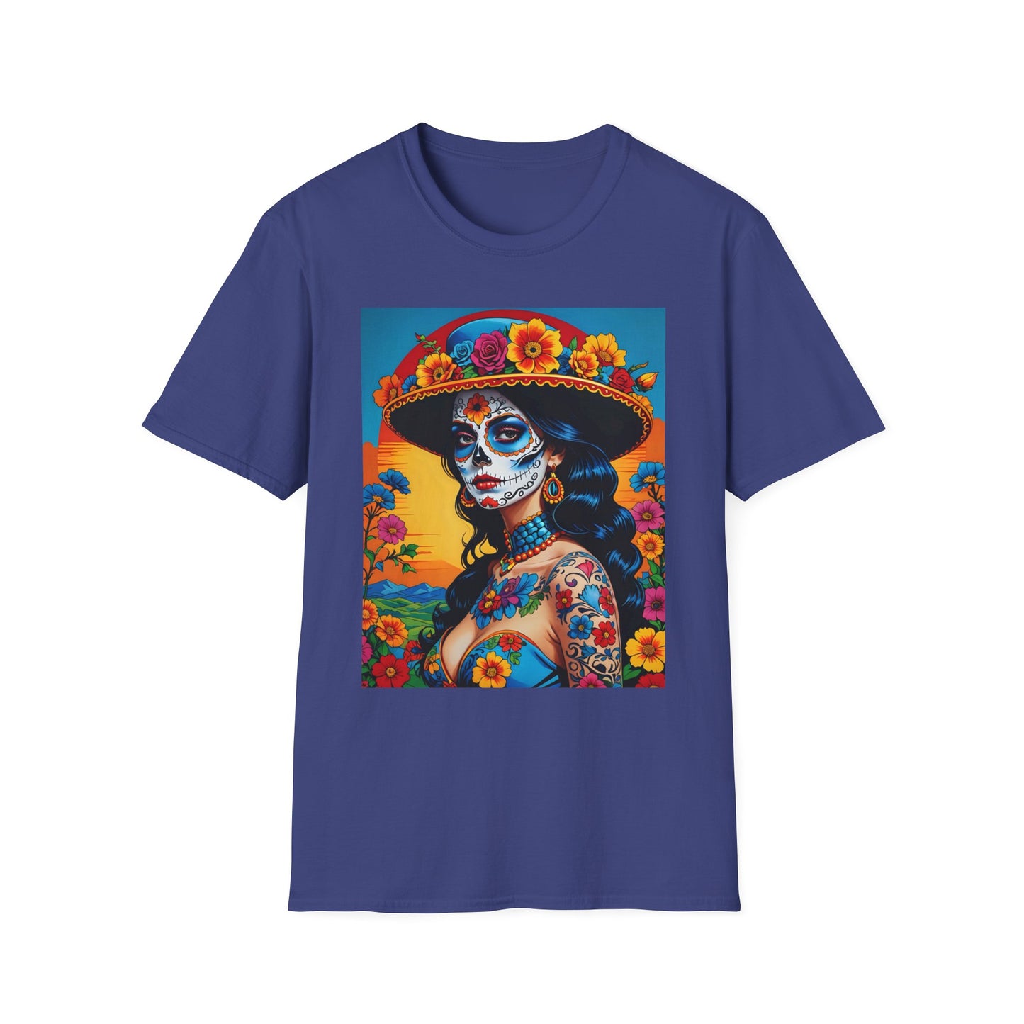 Sugar Skull Tattoo T-Shirt – Día de los Muertos Art Tee – Gift for Skull Art Fans, Tattoo Addicts, and Alternative Fashion Collectors