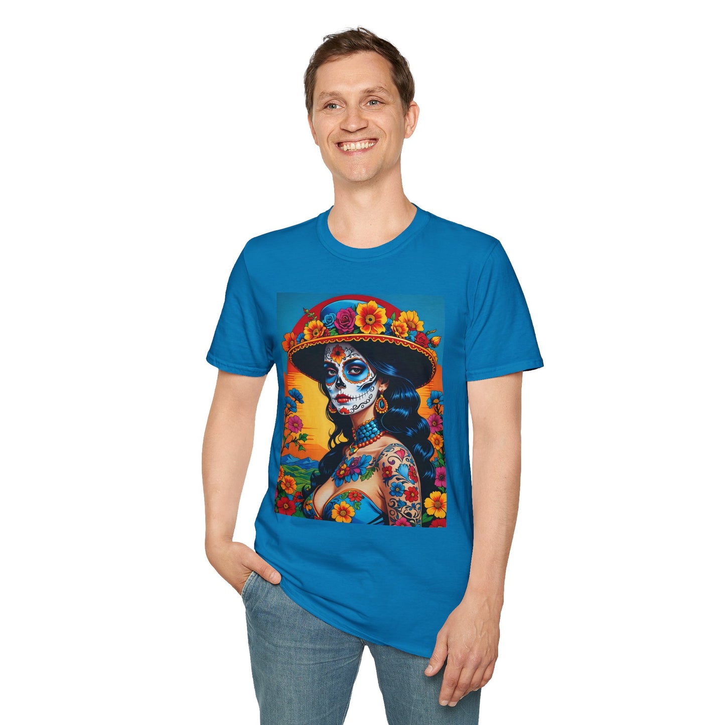 Sugar Skull Tattoo T-Shirt – Día de los Muertos Art Tee – Gift for Skull Art Fans, Tattoo Addicts, and Alternative Fashion Collectors