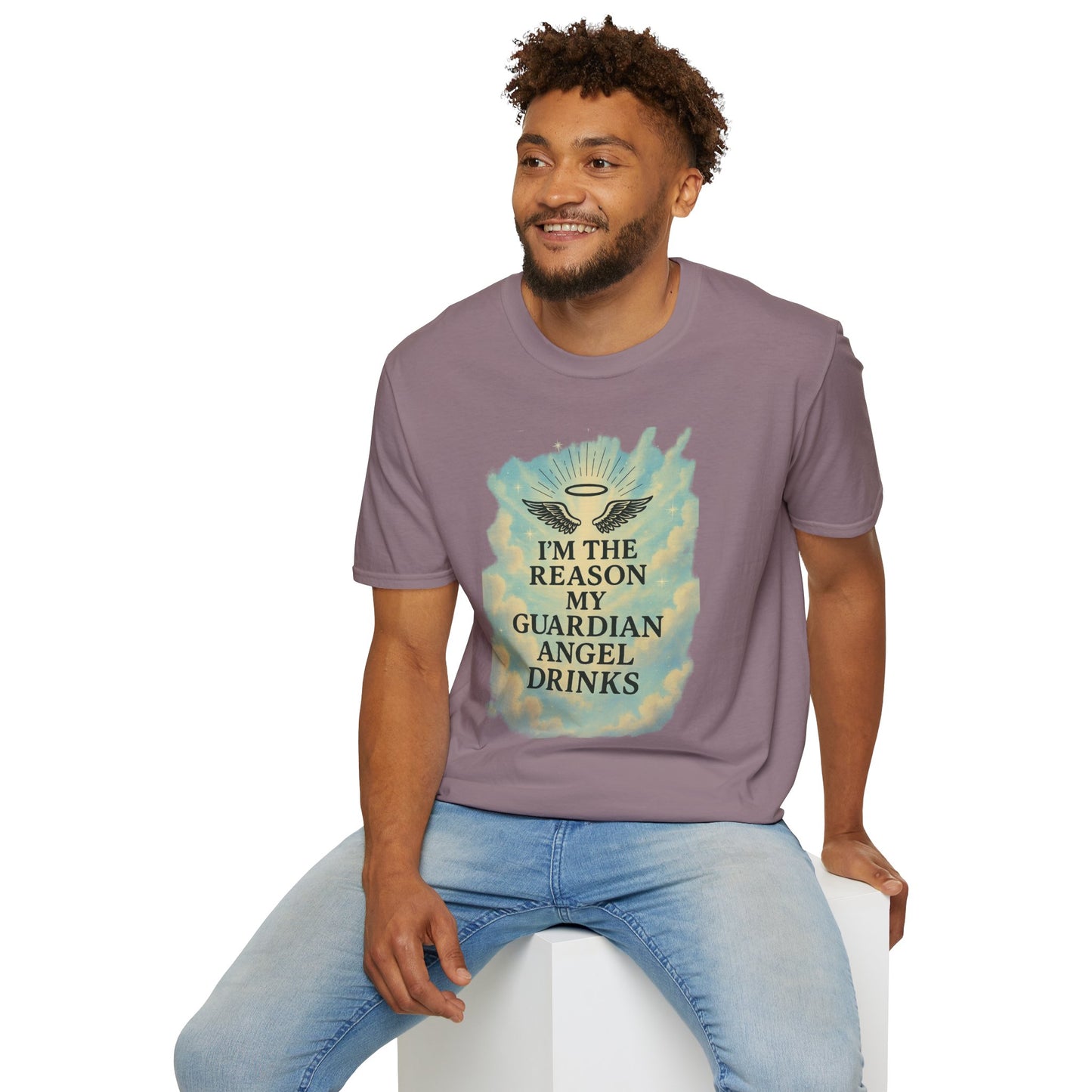 Unisex Softstyle T-Shirt, Funny Guardian Angel Tee, Unique Gift for Friends, Humor Shirt, Casual Wear, Perfect for Holidays
